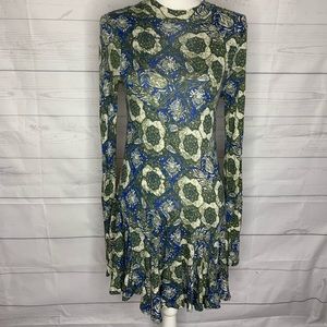 Free People green floral skater dress size medium